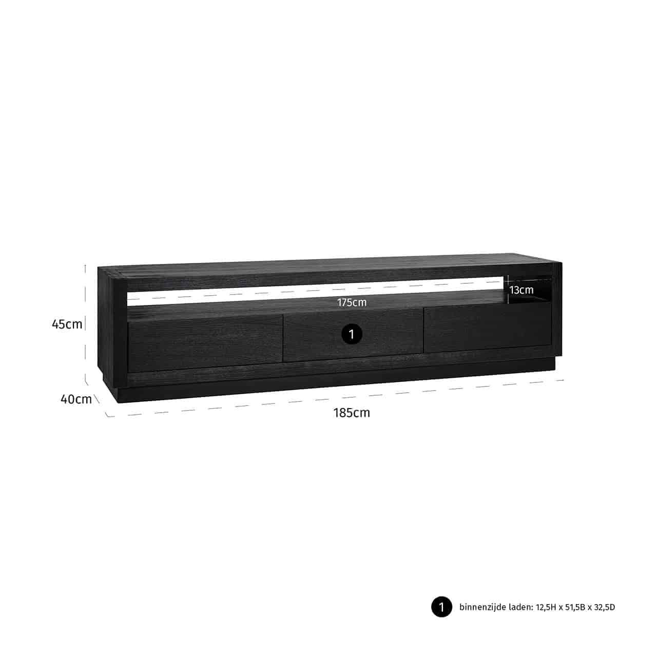 TV-Unit Oakura 3-drawers (Black)