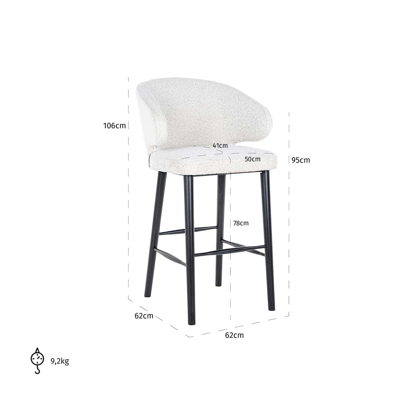 Bar stool Indigo white bouclé (Copenhagen 900 Bouclé White)