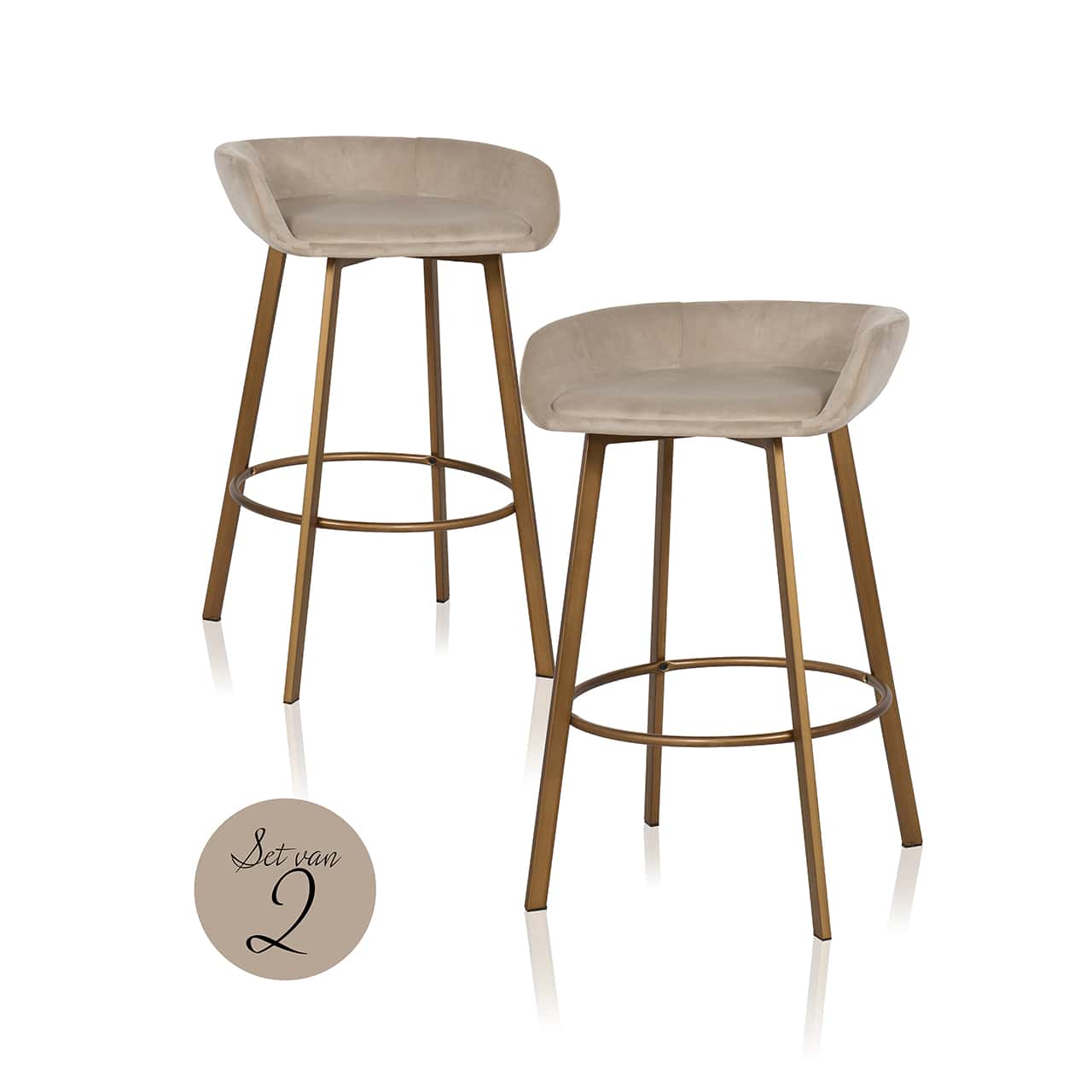Bar stool Cressida low back khaki velvet (set of 2) (Quartz Khaki 903)